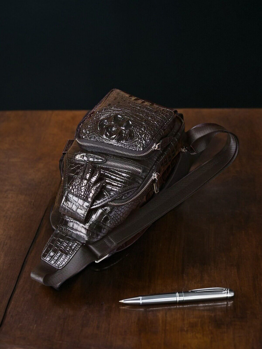 Men's Crocodile Leather Sling Bag